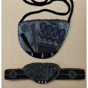 Vintage Glass Beaded Purse & Belt Micheline Burke PERFECT Satin Lined 1980s